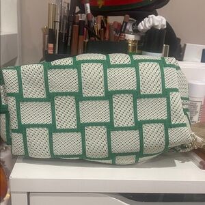 Sisley Green and White Patterned makeup bag new with tags
